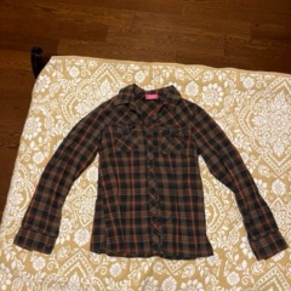 ORANGE AND GREEN Plaid Flannel Button Down - Picture 1 of 3
